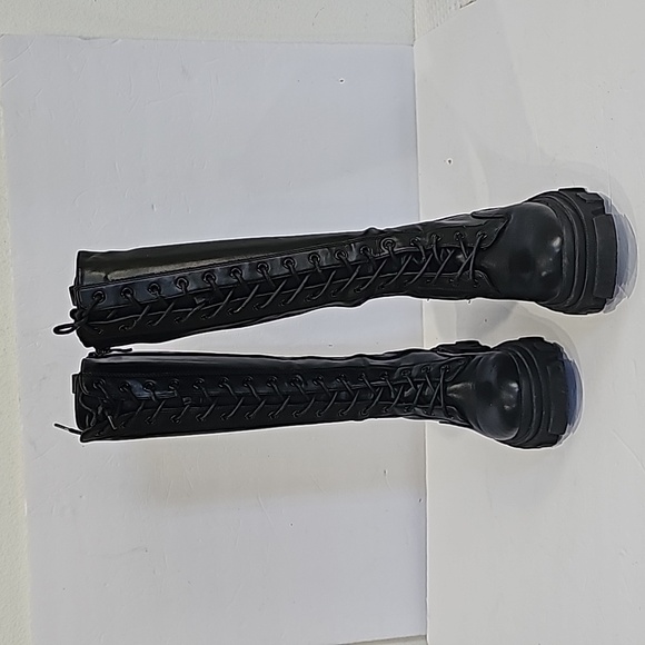 Dream Paris Black Lace Up Chunky Track Sole Knee High Black Boots Size 6 - Picture 12 of 16
